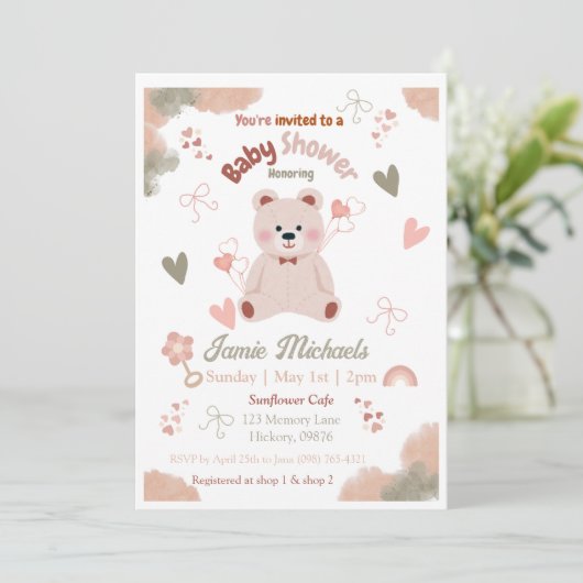 Teddy Bear Baby Girl Baby shower Uitnodiging