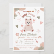 Teddy Bear Baby Girl Baby shower Uitnodiging