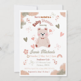 Teddy Bear Baby Girl Baby shower Uitnodiging