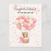 Teddy Bear Baby Girl felicitaties Kaart (Voorkant)
