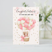 Teddy Bear Baby Girl felicitaties Kaart (Staand voorkant)