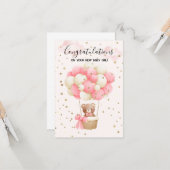 Teddy Bear Baby Girl felicitaties Kaart (Voorkant / Achterkant in situ)