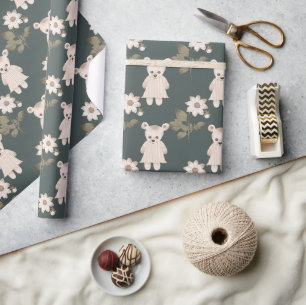 Teddy Bear Baby Girl Floral Baby shower Cadeaupapier