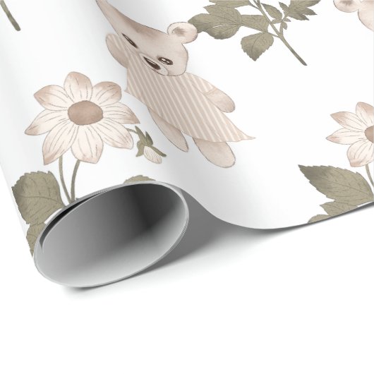 Teddy Bear Baby Girl Floral Neutraal Baby shower Cadeaupapier (Rol Hoek)