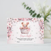 Teddy Bear Baby Girl Pink Flowers Baby shower Informatiekaartje (Staand voorkant)
