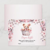 Teddy Bear Baby Girl Pink Flowers Baby shower Informatiekaartje (Voorkant / Achterkant)