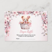 Teddy Bear Baby Girl Pink Flowers Baby shower Informatiekaartje (Voorkant)