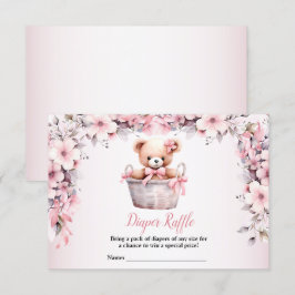 Teddy Bear Baby Girl Pink Flowers Baby shower Informatiekaartje