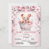 Teddy Bear Baby Girl Pink Flowers Baby shower Kaart (Voorkant)
