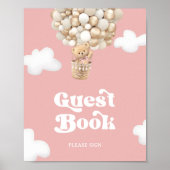 Teddy Bear Baby Girl Shower Guest Book Poster (Voorkant)