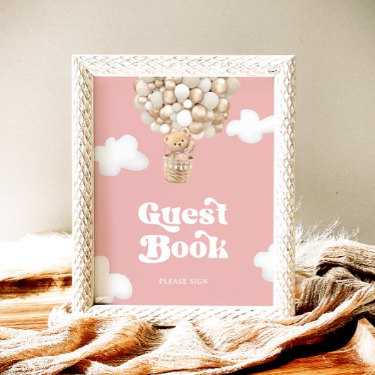 Teddy Bear Baby Girl Shower Guest Book Poster