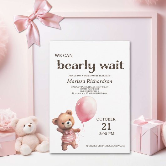 Teddy Bear Baby Girl Shower Kaart