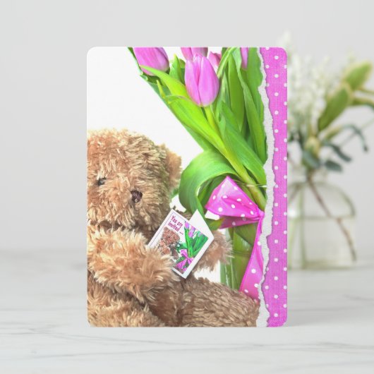 Teddy Bear Baby Girl Shower Kaart (Staand voorkant)