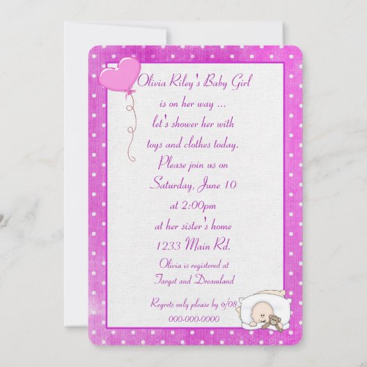 Teddy Bear Baby Girl Shower Kaart (Achterkant)