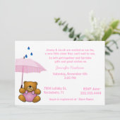 Teddy Bear Baby Girl Sprinkle Shower Uitnodiging (Staand voorkant)