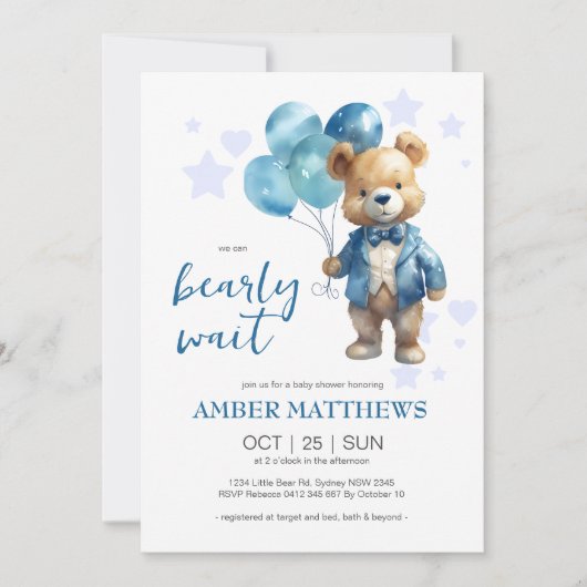 Teddy Bear Baby Jongen Douche Kaart (Voorkant)