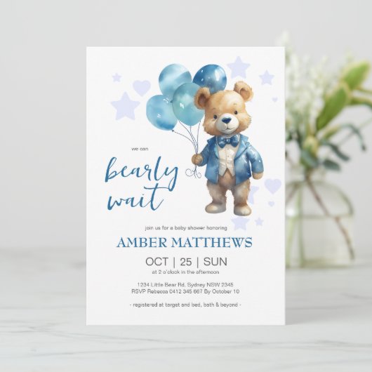 Teddy Bear Baby Jongen Douche Kaart (Staand voorkant)