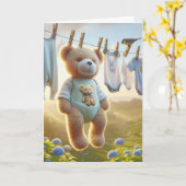 Teddy Bear Baby Jongen Gefeliciteerd Kaart (Gele Bloem)