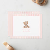 Teddy Bear Baby meisje Baby shower Notitiekaartje (Voorkant / Achterkant in situ)