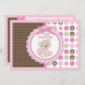 Teddy Bear Baby Meisje Doop Roze Kaart (Voorkant / Achterkant)