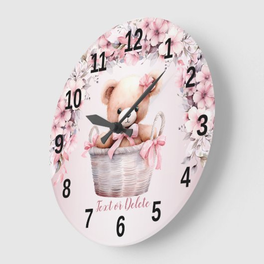 Teddy Bear Baby Meisje Roze Bloemen Elegante Kuike Grote Klok (Hoek)