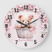 Teddy Bear Baby Meisje Roze Bloemen Elegante Kuike Grote Klok (Voorkant)