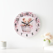 Teddy Bear Baby Meisje Roze Bloemen Elegante Kuike Grote Klok (Huis)