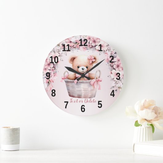 Teddy Bear Baby Meisje Roze Bloemen Elegante Kuike Grote Klok (Huis)