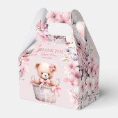 Teddy Bear Baby Meisje Roze Bloemen Party Elegant Bedankdoosjes (Voorkant Zijde)