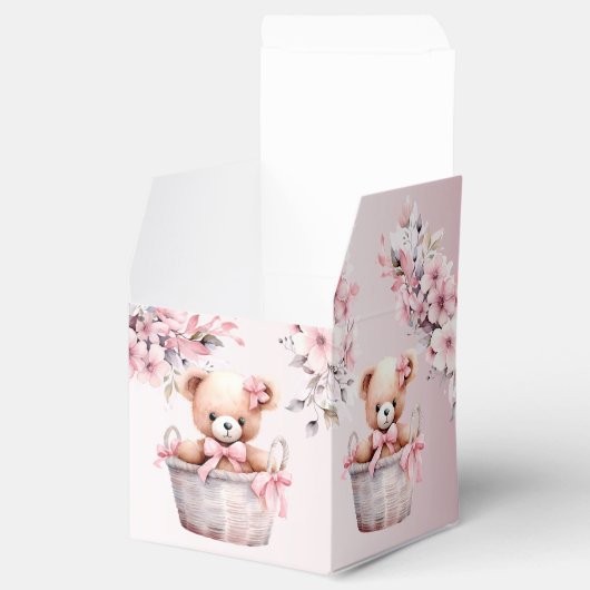 Teddy Bear Baby Meisje Roze Bloemen Party Elegant Bedankdoosjes (Geopend)