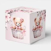 Teddy Bear Baby Meisje Roze Bloemen Party Elegant Bedankdoosjes (Achterkant)