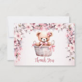 Teddy Bear Baby Meisje Roze Bloemen Party Elegant Bedankkaart (Voorkant)