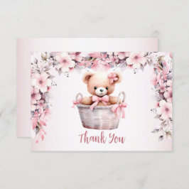 Teddy Bear Baby Meisje Roze Bloemen Party Elegant Bedankkaart