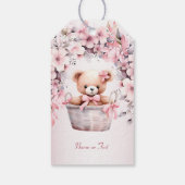 Teddy Bear Baby Meisje Roze Bloemen Party Elegant Cadeaulabel (Achterkant)