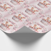 Teddy Bear Baby Meisje Roze Bloemen Party Elegant Cadeaupapier (Hoek)