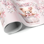 Teddy Bear Baby Meisje Roze Bloemen Party Elegant Cadeaupapier (Rol Hoek)