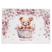 Teddy Bear Baby Meisje Roze Bloemen Party Elegant Groot Cadeauzakje (Achterkant)