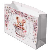 Teddy Bear Baby Meisje Roze Bloemen Party Elegant Groot Cadeauzakje (Achterkant Gekanteld)