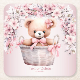 Teddy Bear Baby Meisje Roze Bloemen Party Elegant Kartonnen Onderzetters