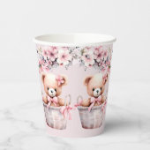 Teddy Bear Baby Meisje Roze Bloemen Party Elegant Papieren Bekers (Links)