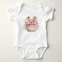 Teddy Bear Baby Meisje Roze Bloemen Party Elegant