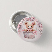 Teddy Bear Baby Meisje Roze Bloemen Party Elegant Ronde Button 3,2 Cm (Voorkant /achterkant)