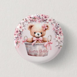Teddy Bear Baby Meisje Roze Bloemen Party Elegant Ronde Button 3,2 Cm