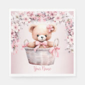 Teddy Bear Baby Meisje Roze Bloemen Party Elegant Servet (Voorkant)