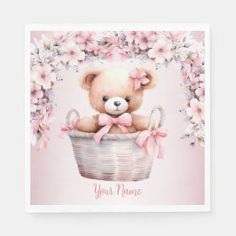 Teddy Bear Baby Meisje Roze Bloemen Party Elegant Servet