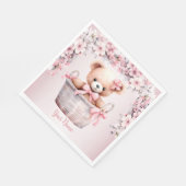 Teddy Bear Baby Meisje Roze Bloemen Party Elegant Servet (Hoek)