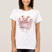 Teddy Bear Baby Meisje Roze Bloemen Party Elegant T-shirt (Voorkant)