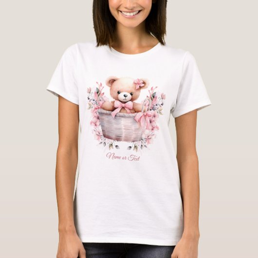Teddy Bear Baby Meisje Roze Bloemen Party Elegant T-shirt (Voorkant)
