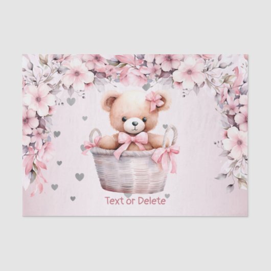 Teddy Bear Baby Meisje Roze Bloemen Party Elegant Tissuepapier (Voorkant)