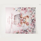 Teddy Bear Baby Meisje Roze Bloemen Party Elegant Wandkleed (Voorkant (horizontaal))